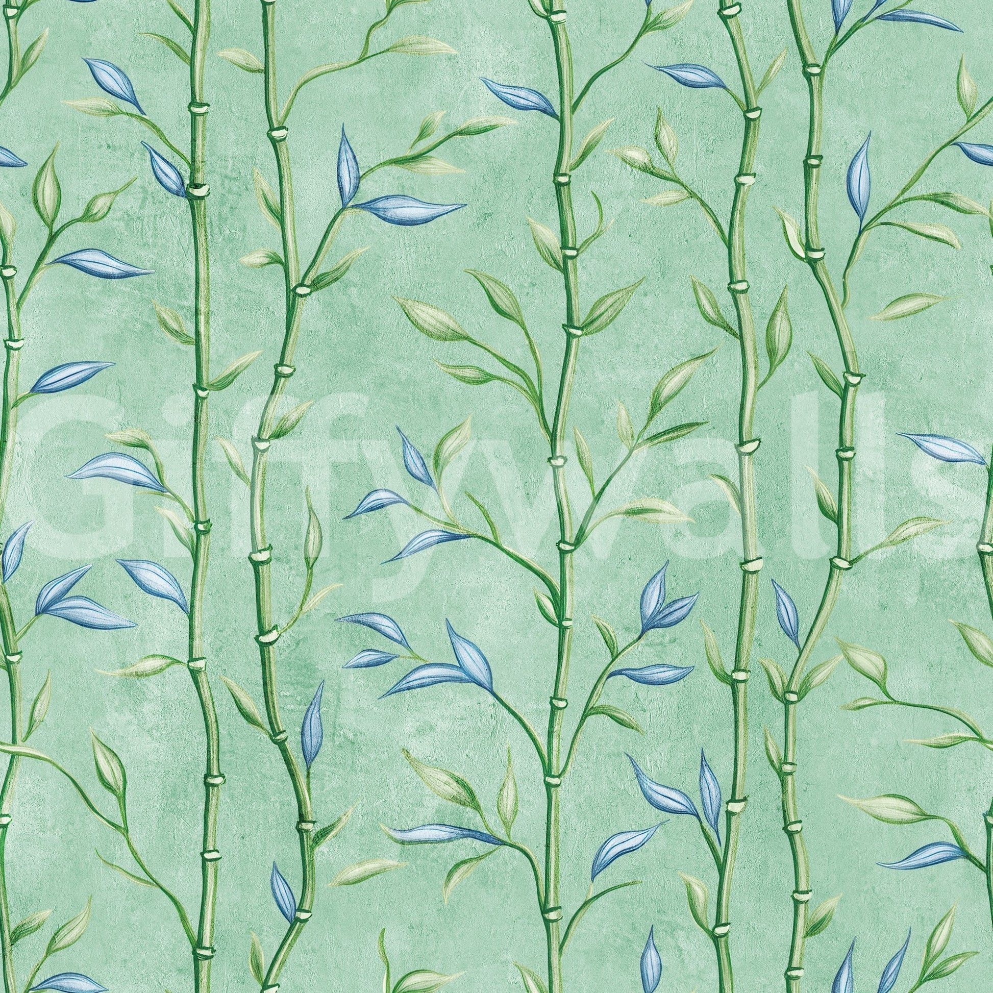 Bamboo Breeze Minty Teal Wallpaper with slim bamboo stems on a textured mint base