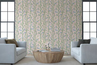 Bamboo Breeze Rose Wallpaper in a serene living space with a freestanding tub, GD8934