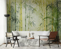 Bamboo Forest Serenity Wall Mural brings a quiet green mood into this reading space
