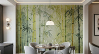In this dining area, Bamboo Forest Serenity Wall Mural creates a fresh nature-led setting