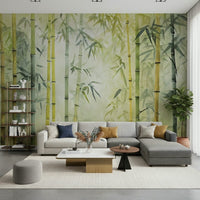Bamboo Forest Serenity Wall Mural pairs beautifully with this large sofa and soft neutrals