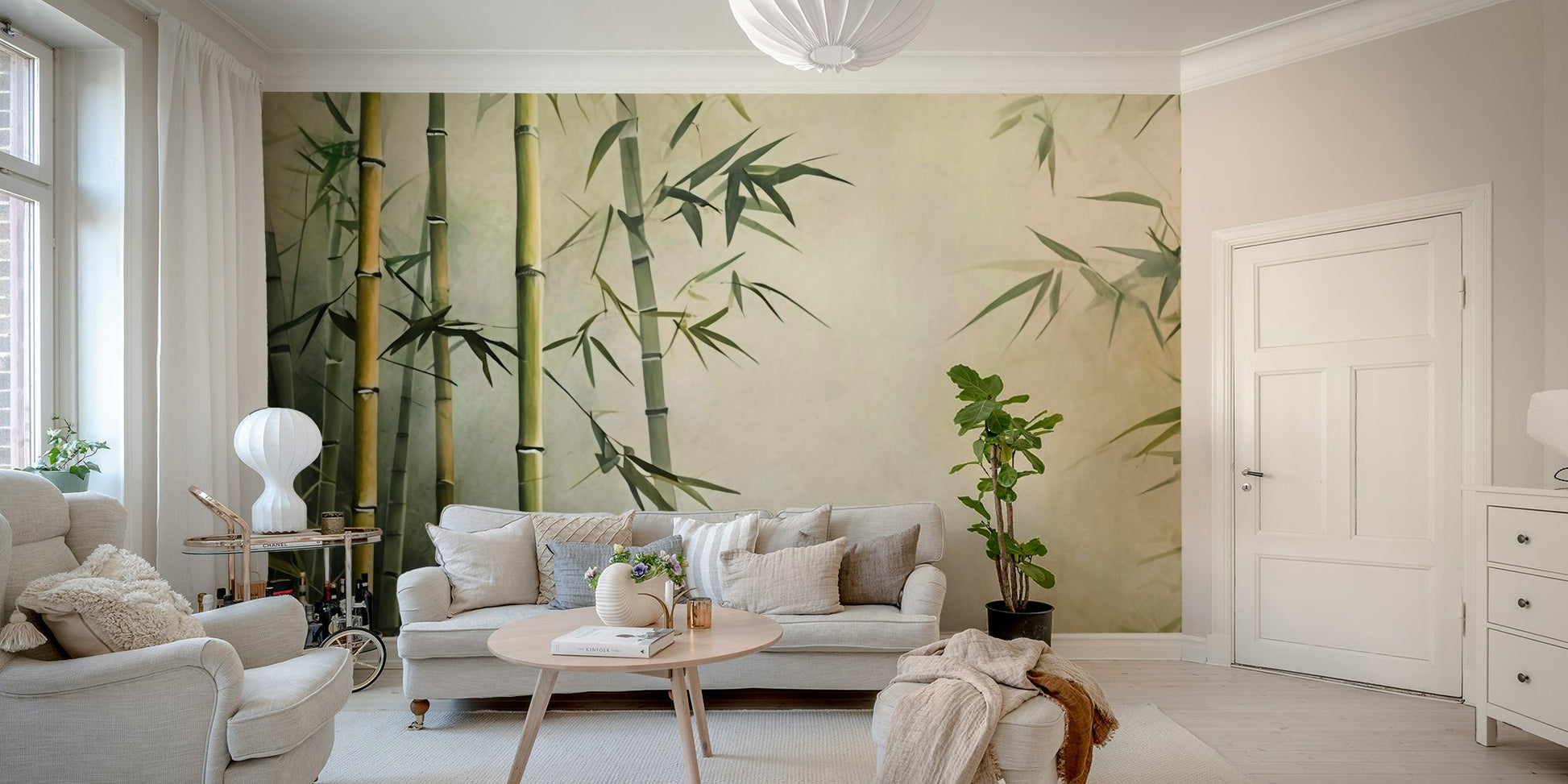 A wall mural of a peaceful bamboo forest.

