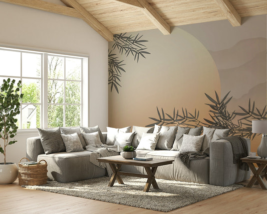 A peaceful scene of a dense bamboo forest.

