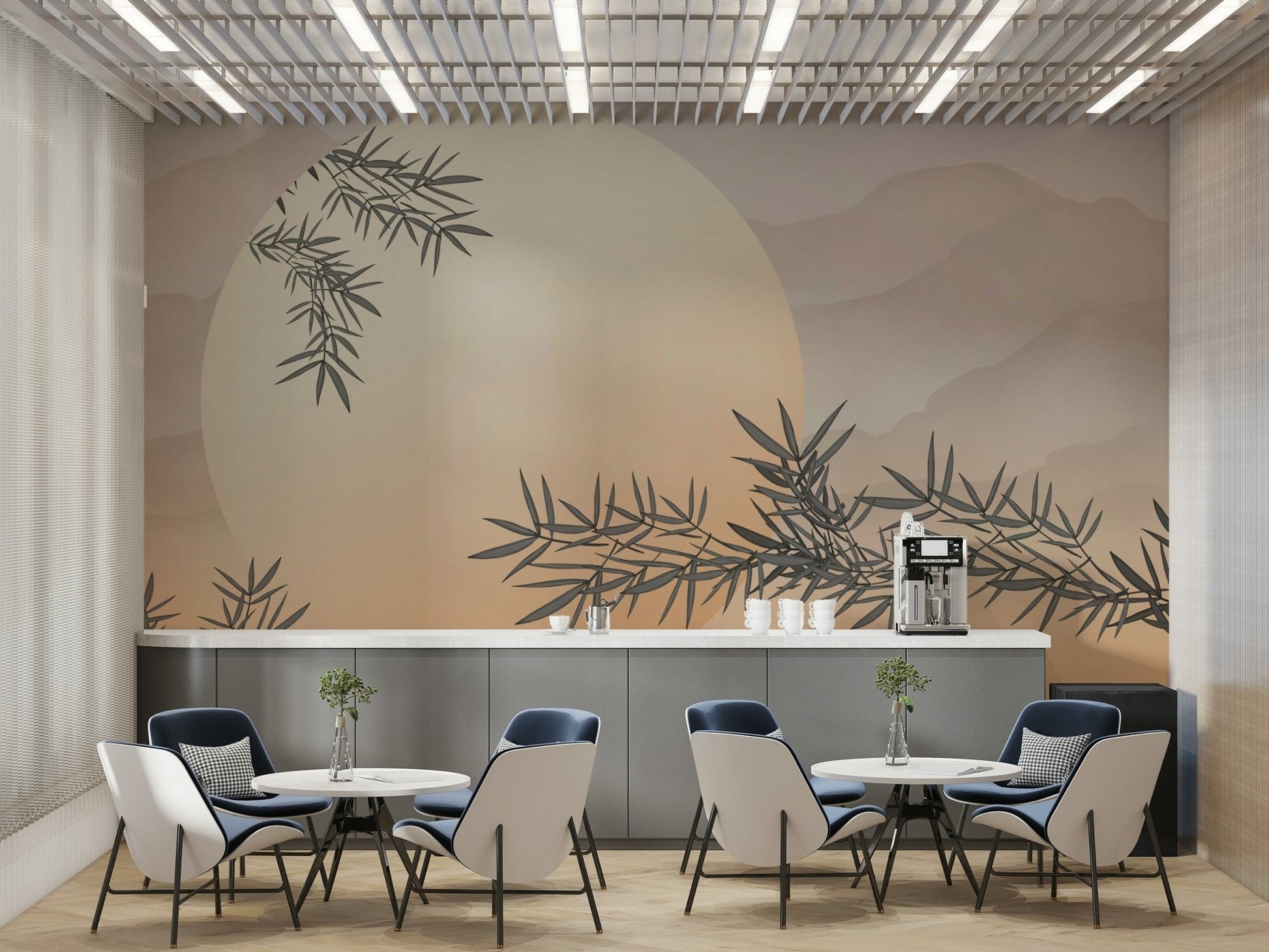 The bamboo stalks are vertical, creating a sense of height.

