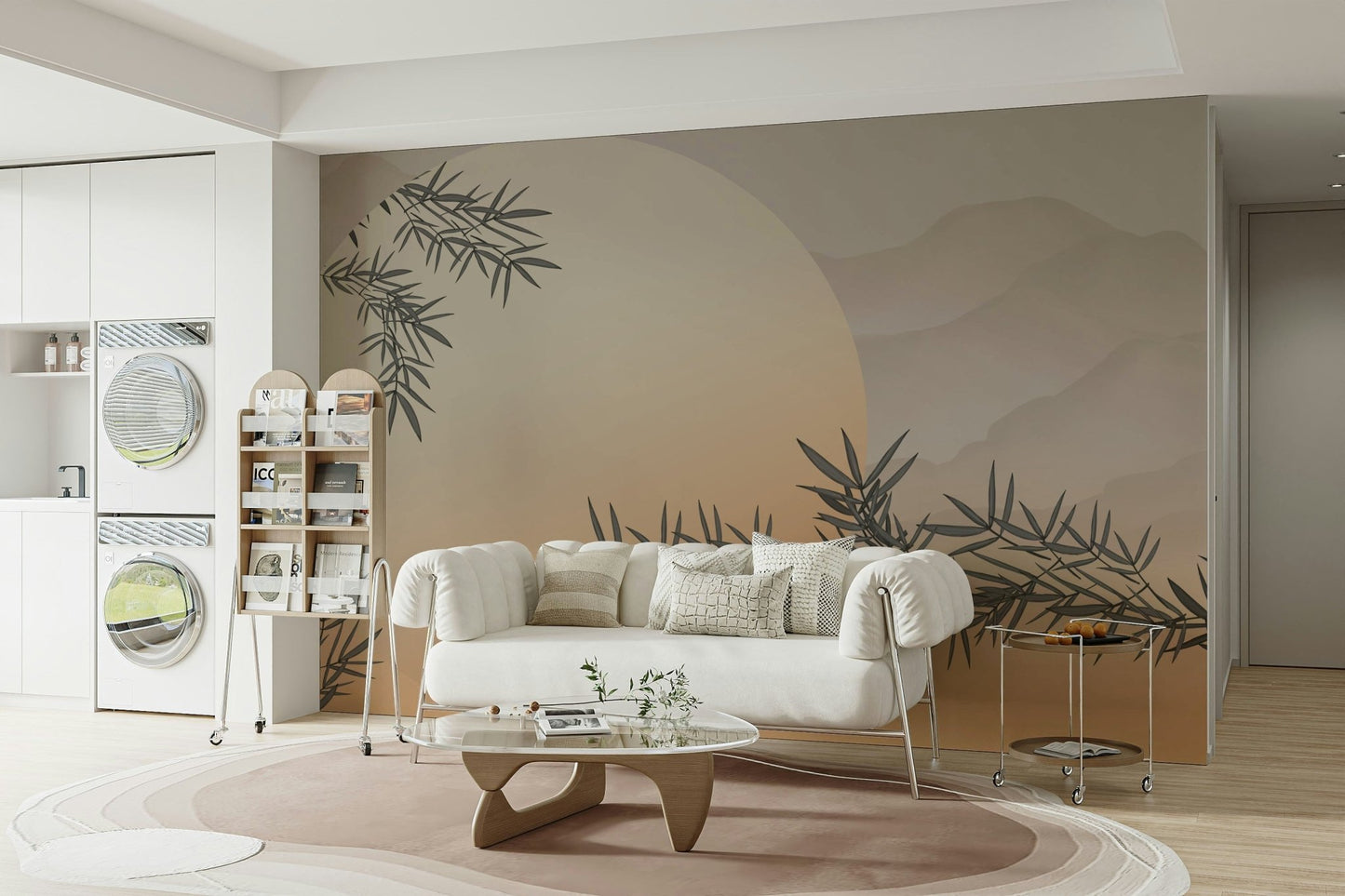 The ground is covered in a mix of leaves and soft moss.

