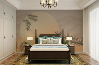 Tall, slender bamboo stalks rise up from the ground.

