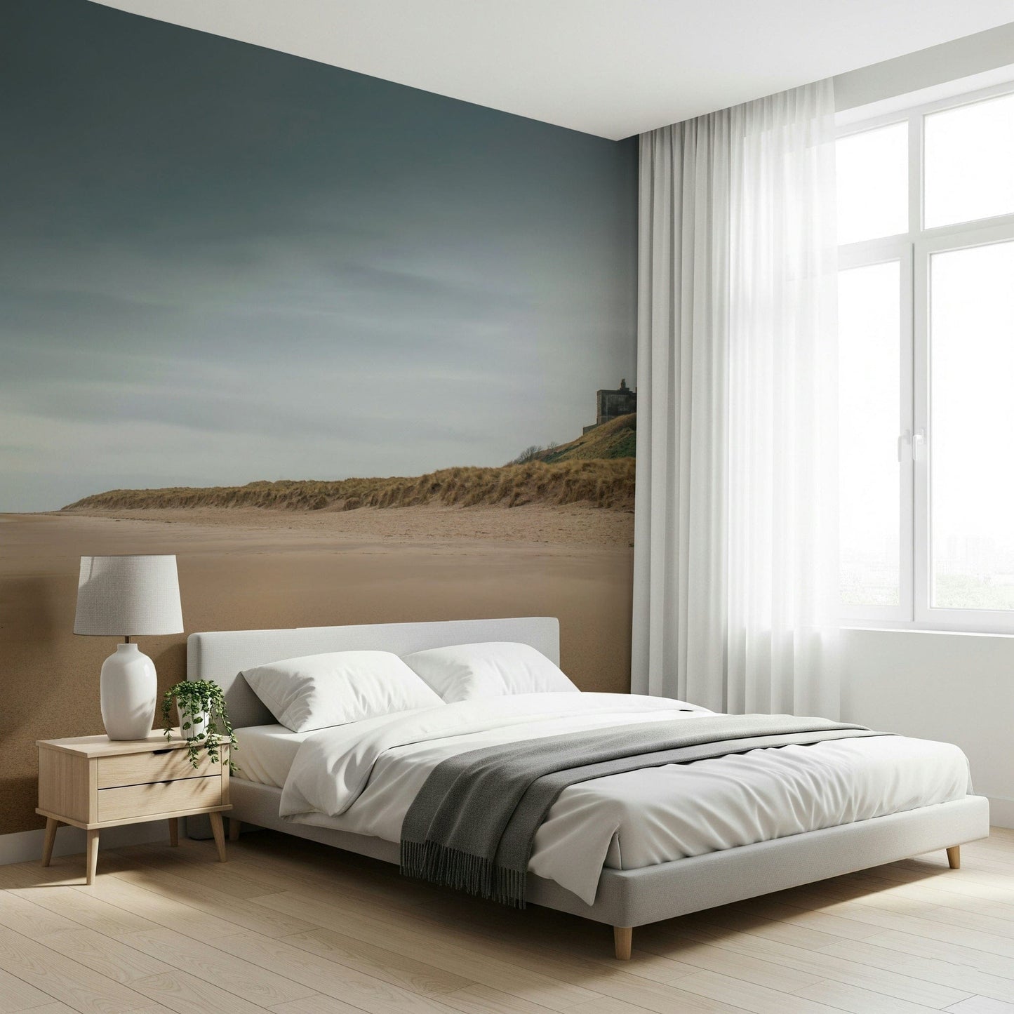 Medieval Bamburgh Castle artwork rugged coastline home decor accent.