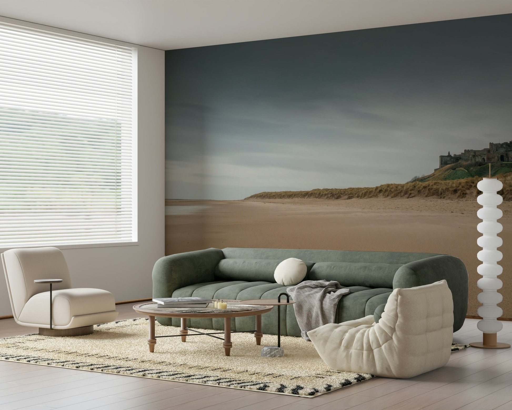 Stone Bamburgh Castle wallcovering fortress structure grand historical image.