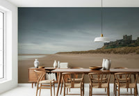 Gritty Bamburgh Castle mural coastal fortress interior design decoration.