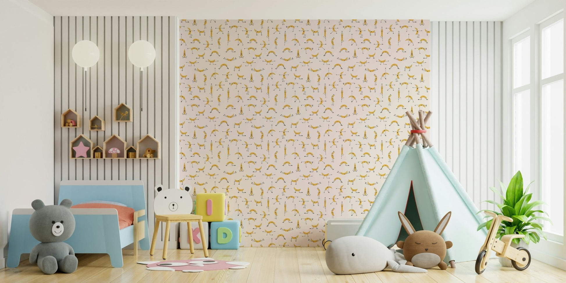 Banana yoga peel-good time colorful wall design

