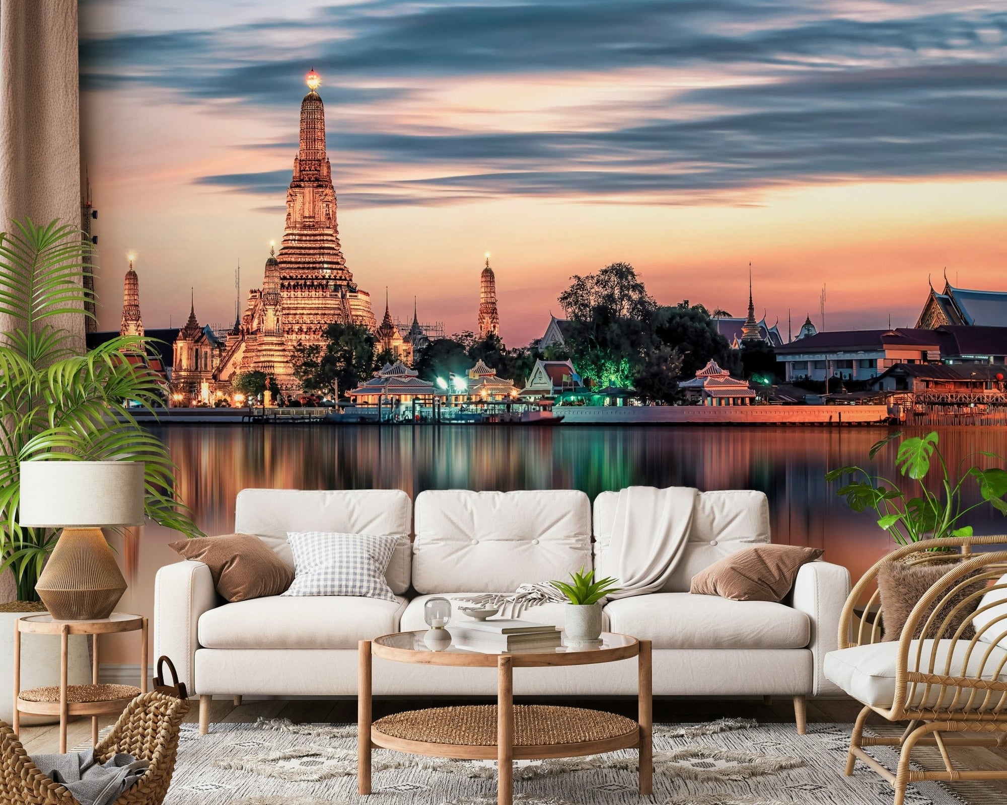 Bangkok Dawn Reflection Wall Mural with temple sunrise view GD7339
