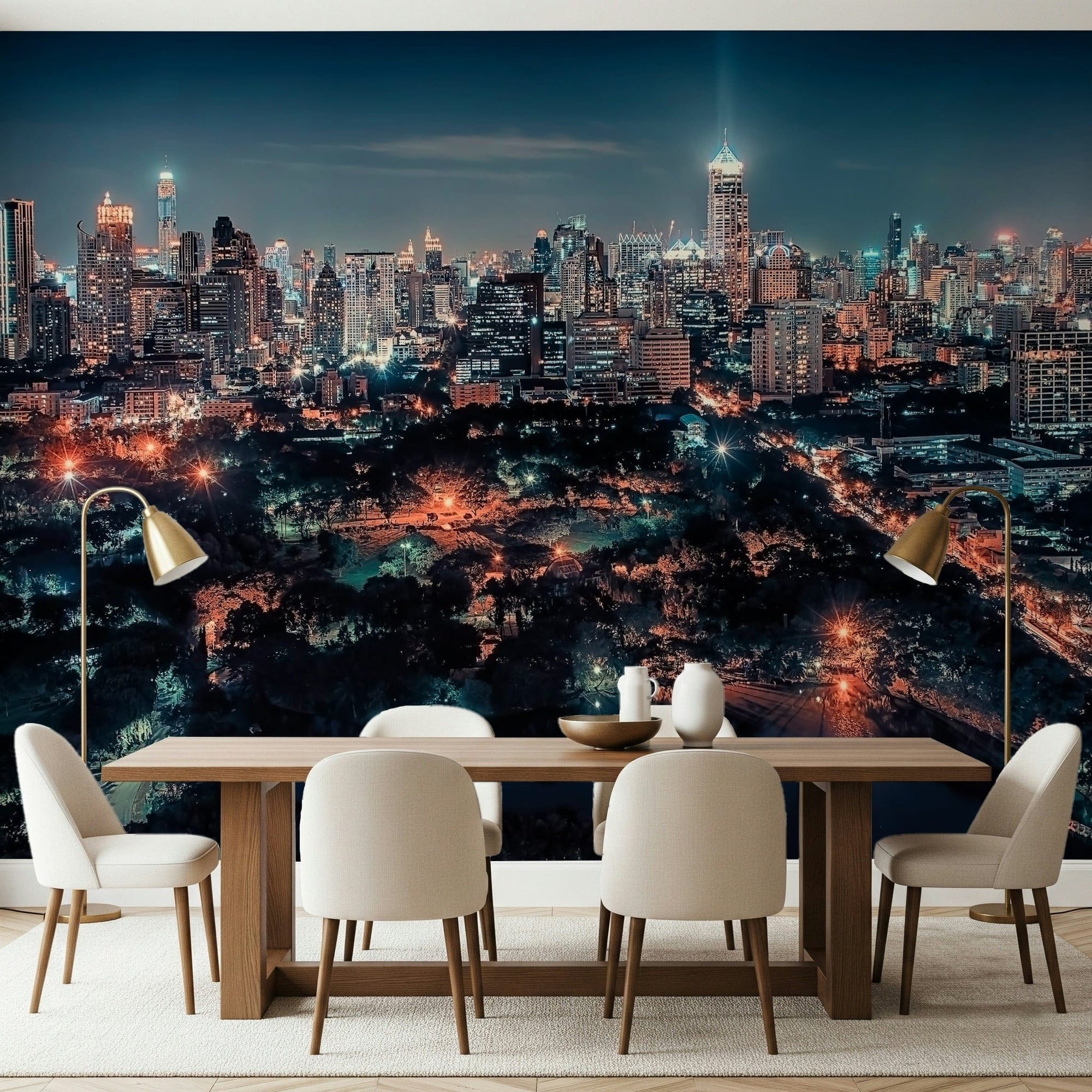 Bangkok Nightscape Wall Mural with glowing city skyline GD7341
