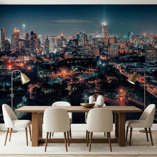Bangkok Nightscape Wall Mural with glowing city skyline GD7341
