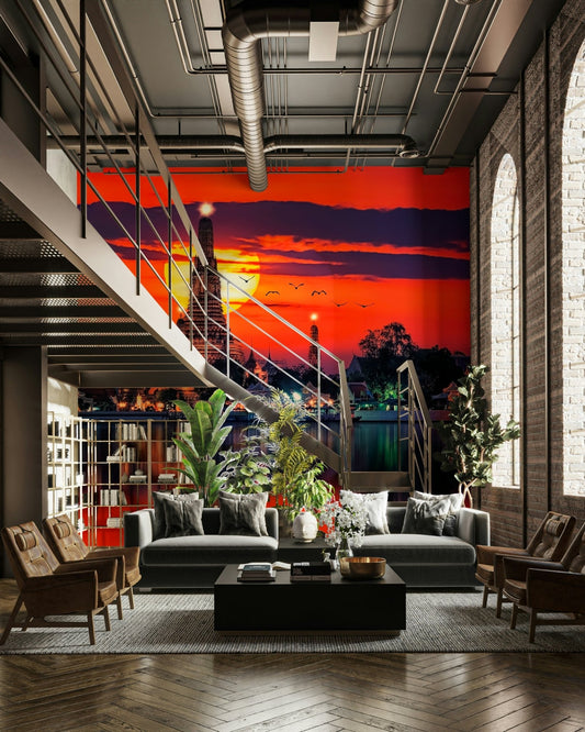 Bangkok Twilight Wall Mural features Wat Arun at sunset. GD5066