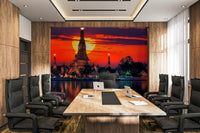 A beautiful landscape mural depicting a golden sunset scene. GD5066