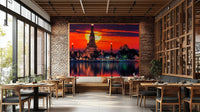 Red sky over a majestic Bangkok temple near the water. GD5066
