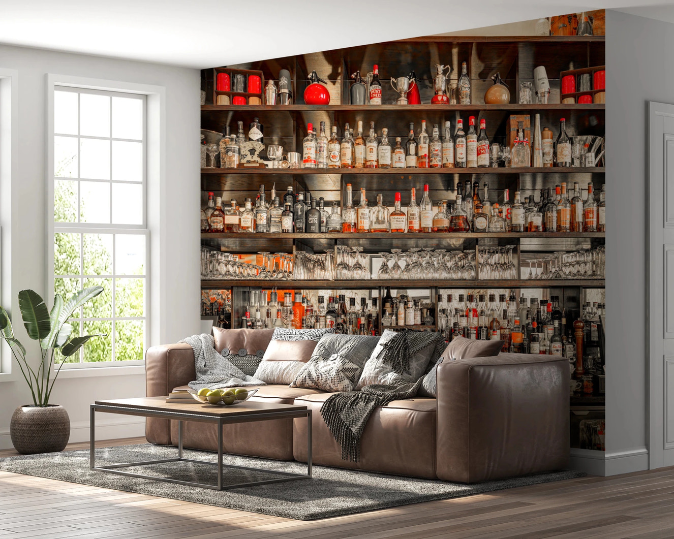 Bar Brilliance Wall Mural with bottles and glassware