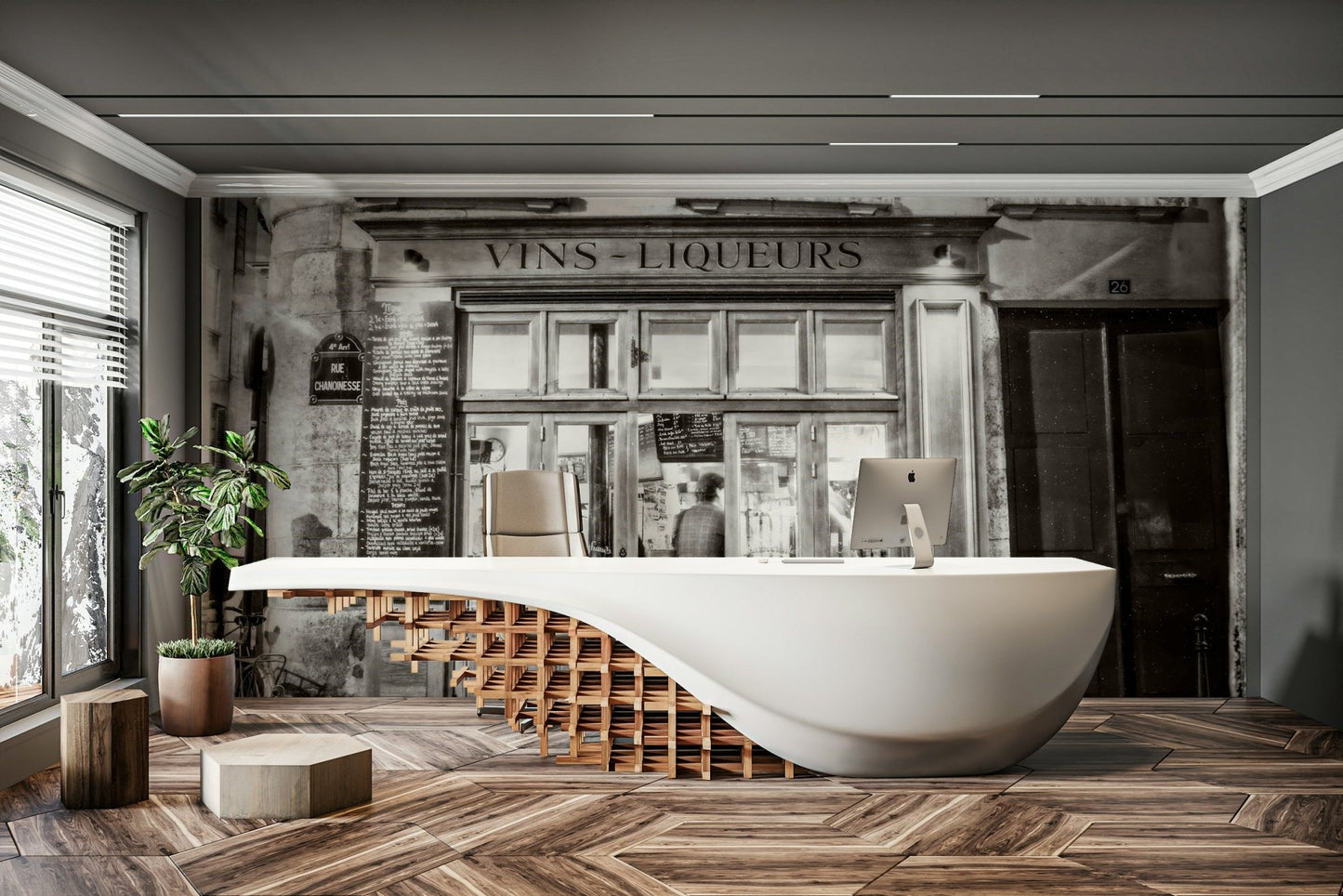 Elegant Parisian bar wall mural for home decor