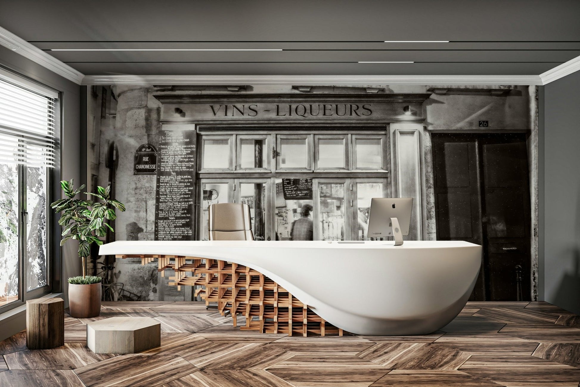 Elegant Parisian bar wall mural for home decor