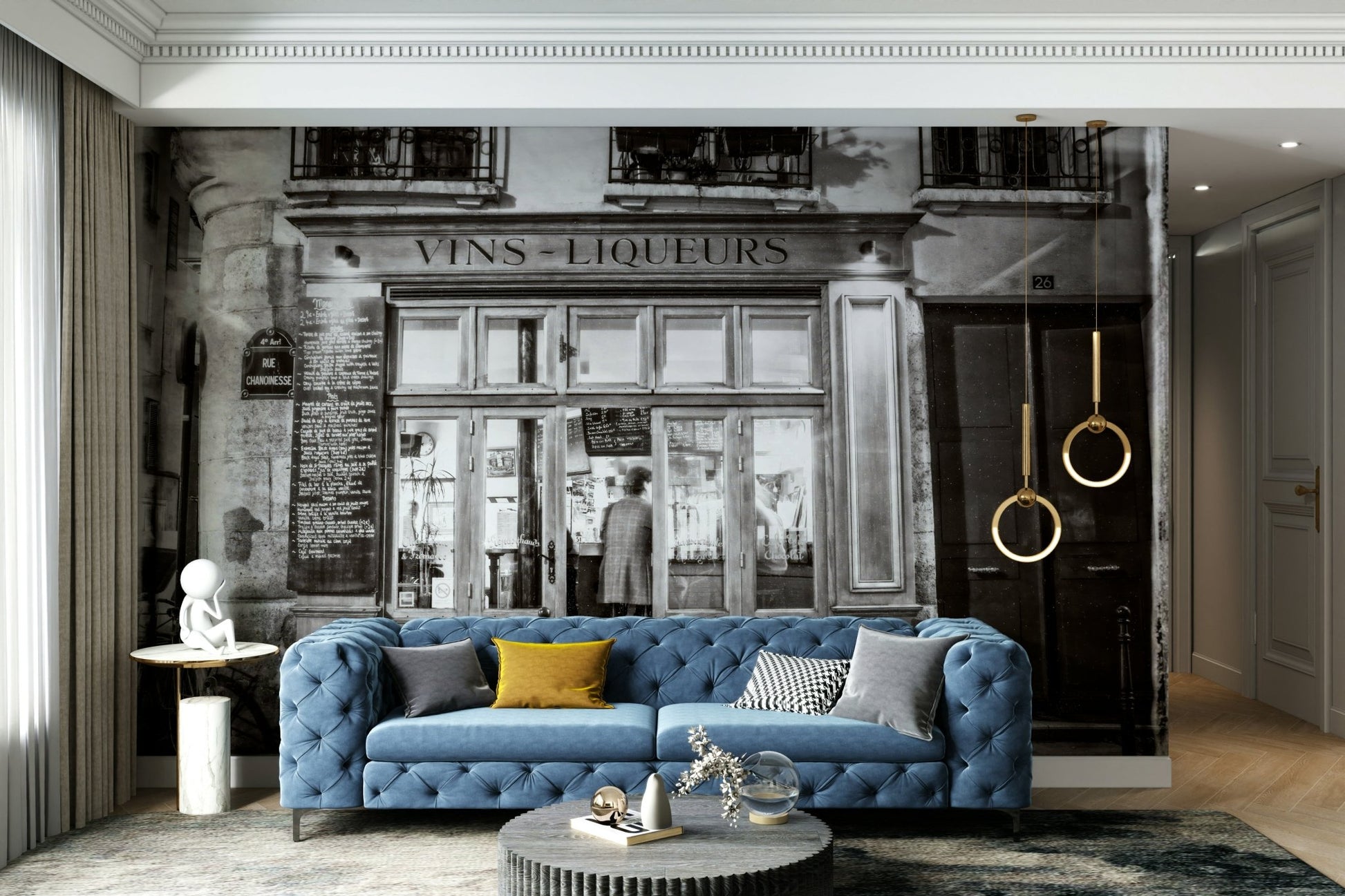 Paris bar mural for a sophisticated living room.