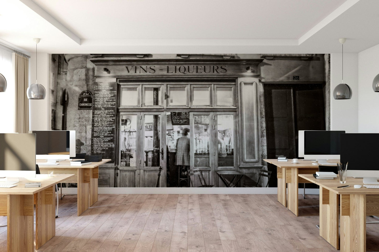 French café style bar wall mural for cozy spaces.