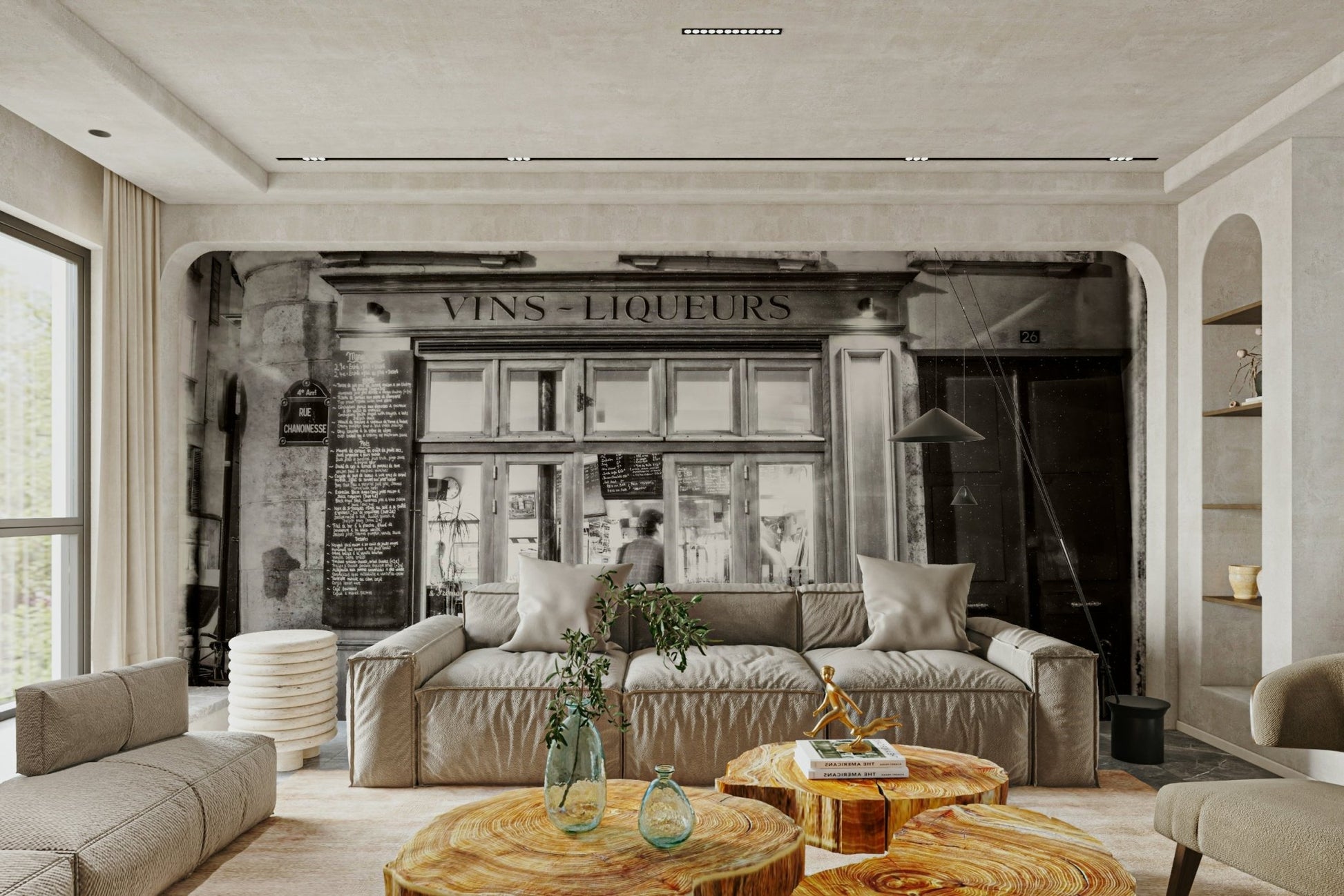 Parisian bistro bar mural adding charm to walls.