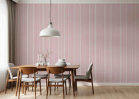Minimal dining space styled with Barely Blush Stripes Wallpaper backdrop