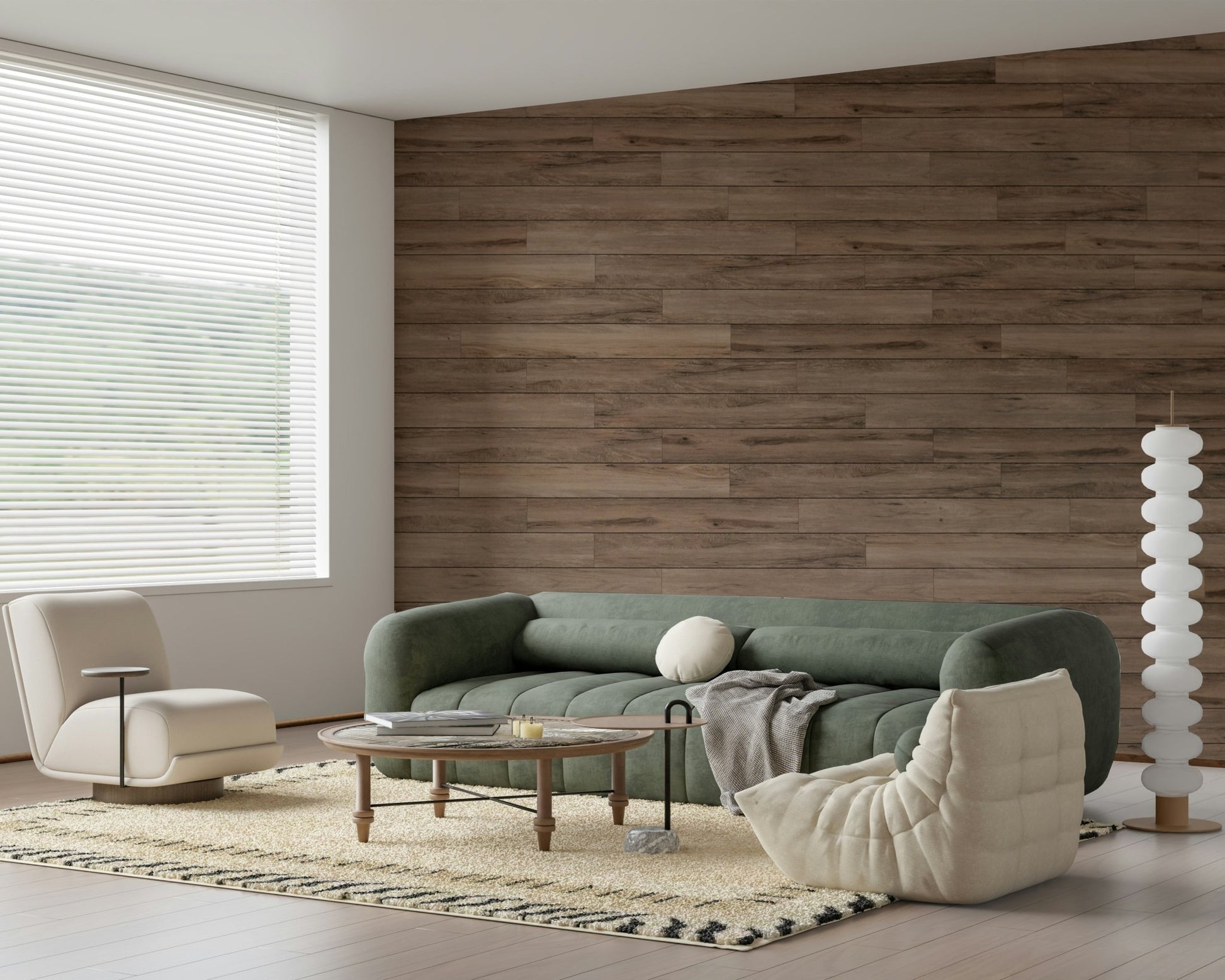 Full wall view of the complete rustic wood Wall Mural design.