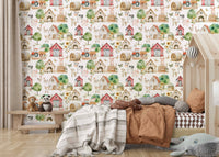 Barnyard Buddies wall mural featuring watercolor farm animals and tractor print.