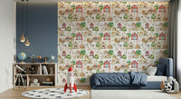 Seamless repeat Barnyard Buddies design, farm themed wall covering.