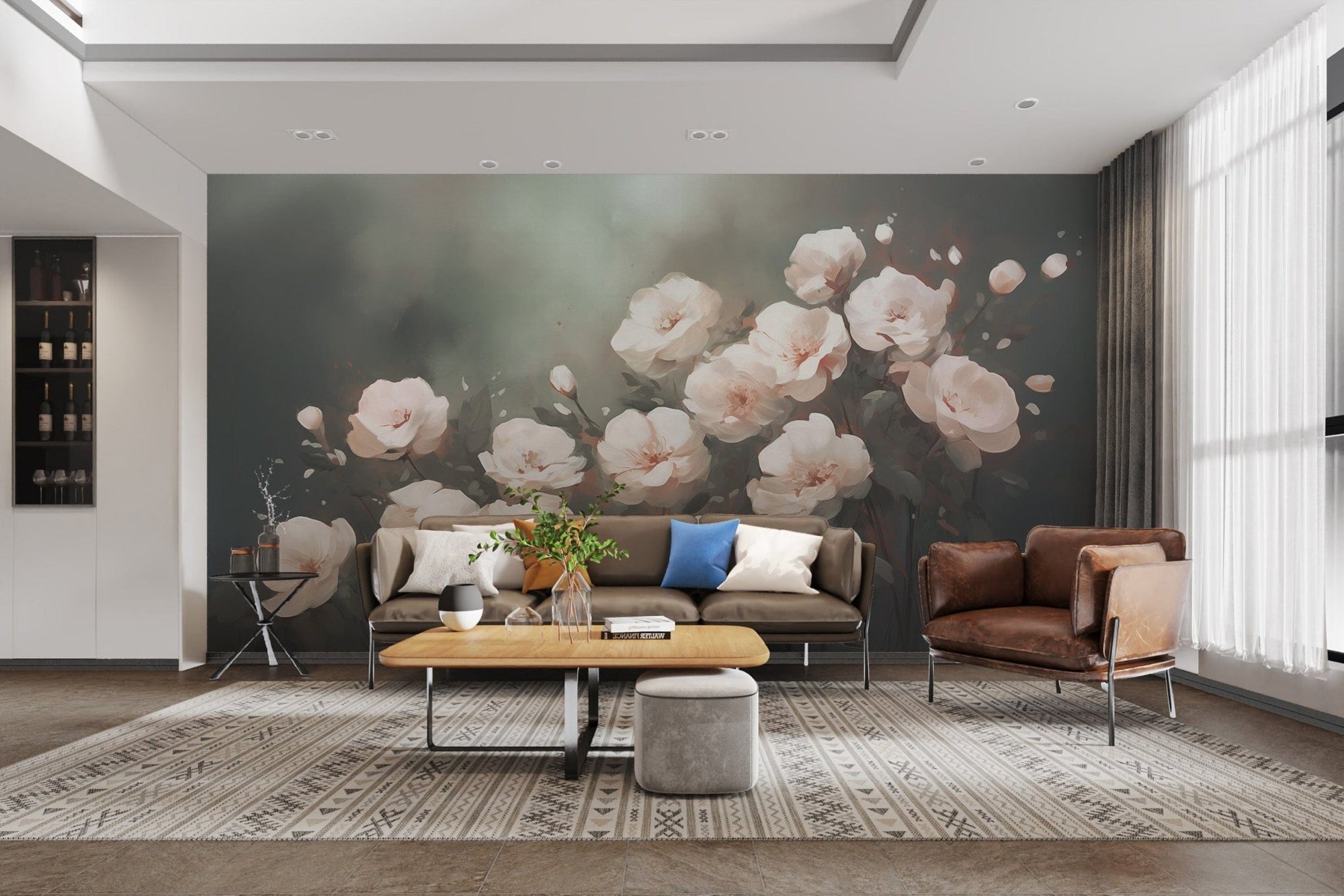 Floating white roses wallpaper murals for an elegant, timeless look., DTIL32