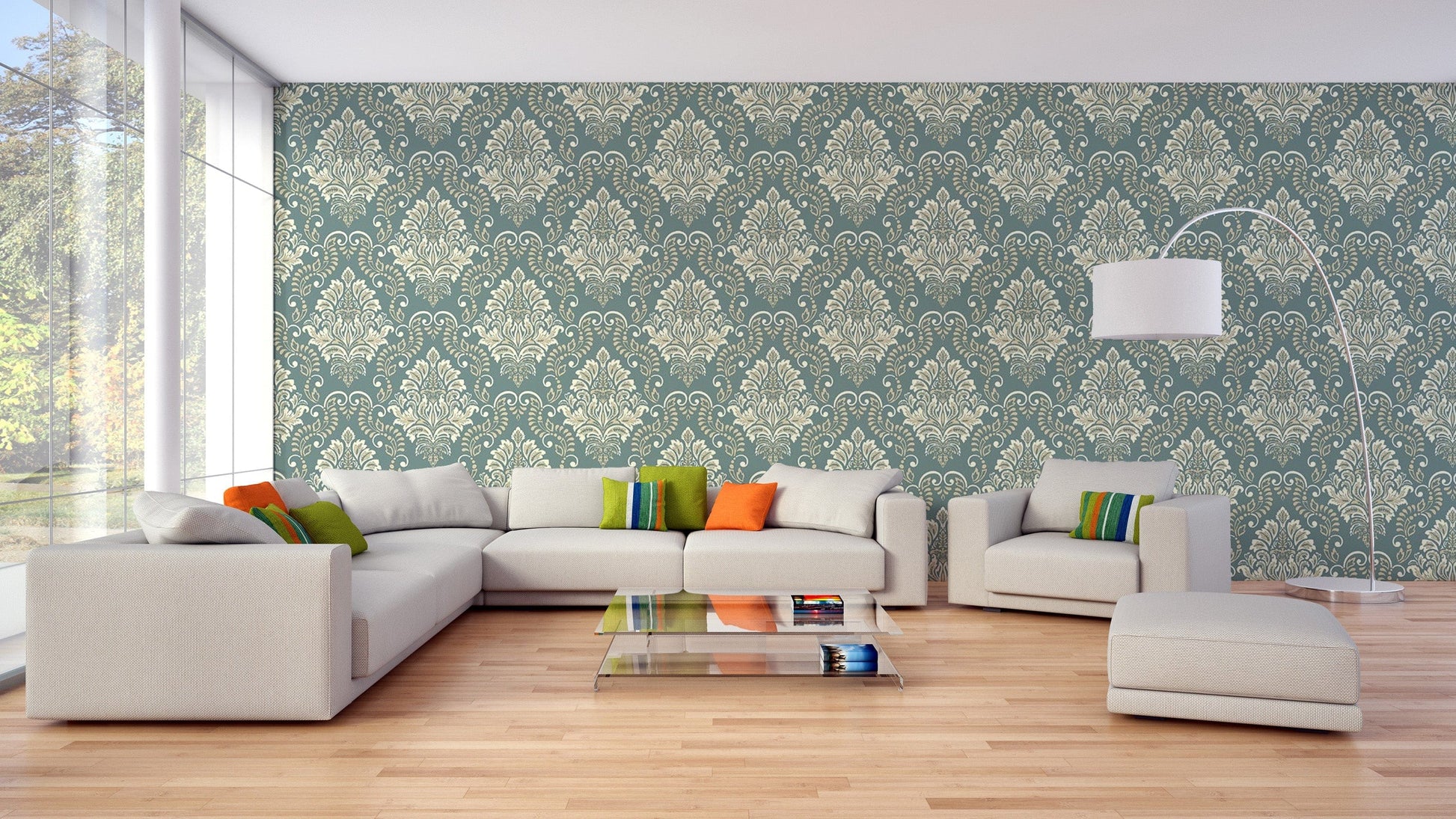 Elegant Baroque Style Damask Wallpaper design
