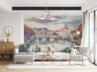 Artistic religious landmark wall mural for a high-ceilinged foyer entry.