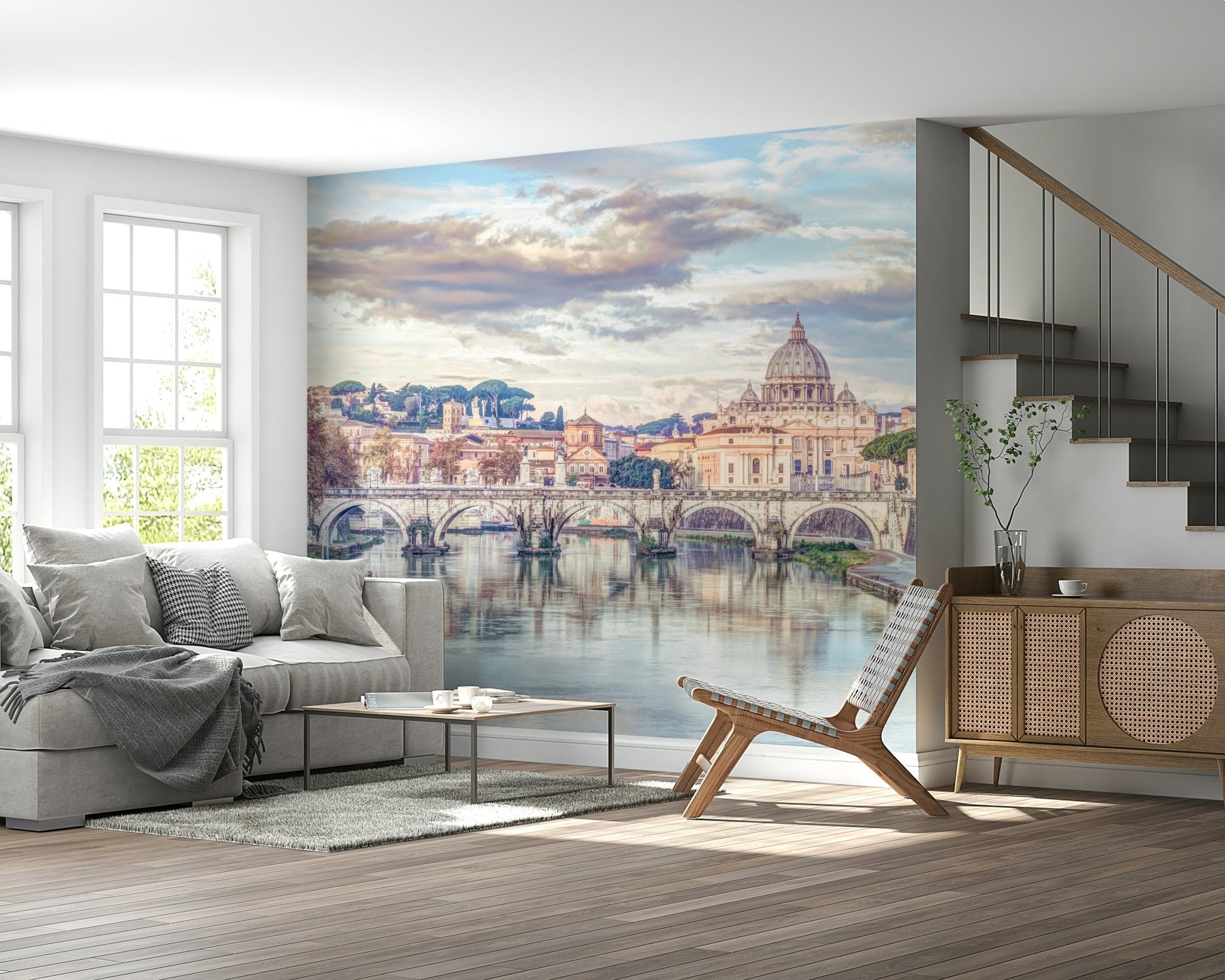 Basilica di San Pietro wall mural in a classic living room with warm light.