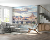 Basilica di San Pietro wall mural in a classic living room with warm light.