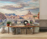 Architectural landmark wallpaper for a quiet home library or study space.