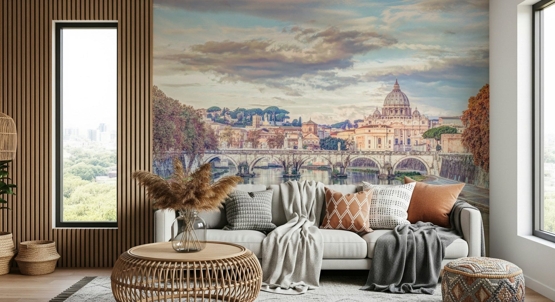 Basilica di San Pietro wallpaper with neutral stone tones in a guest suite.