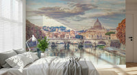 Cinematic Rome city wall mural for a contemporary apartment lounge.