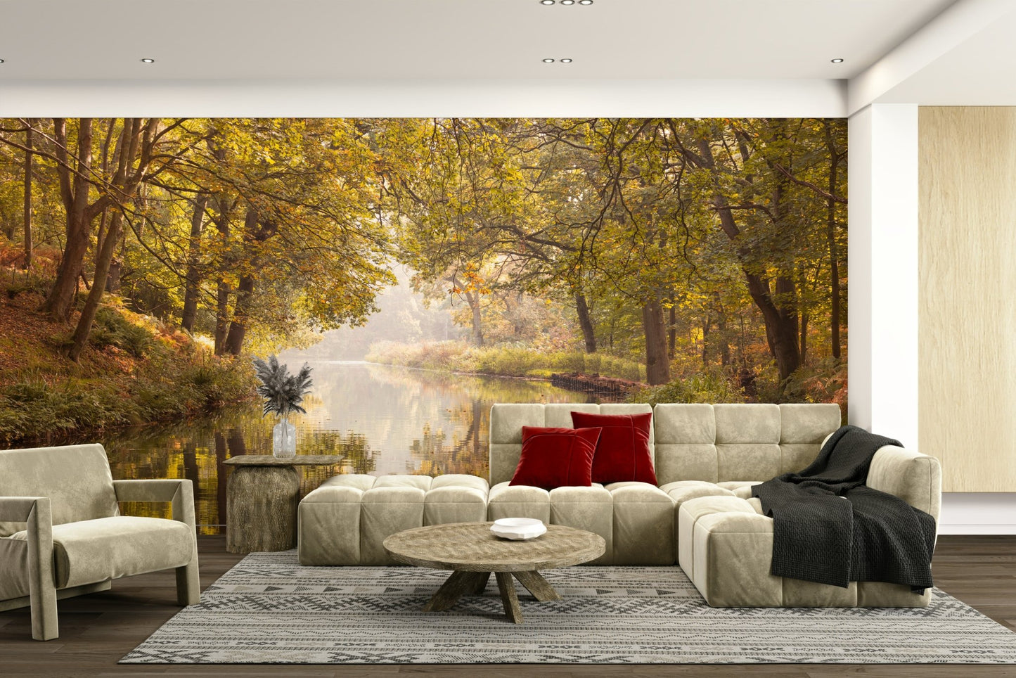 Golden forest and water mural wallpaper

