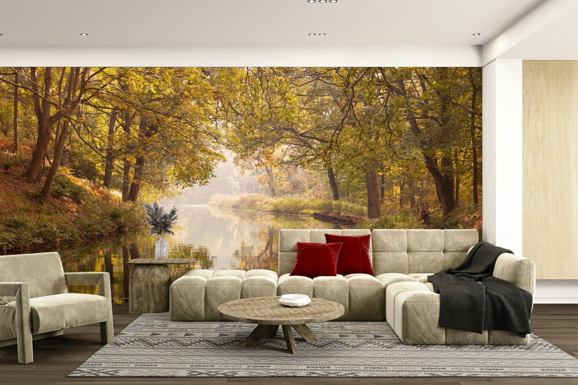 Golden forest and water mural wallpaper

