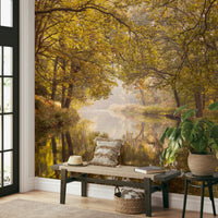 Tranquil woodland canal scene for walls


