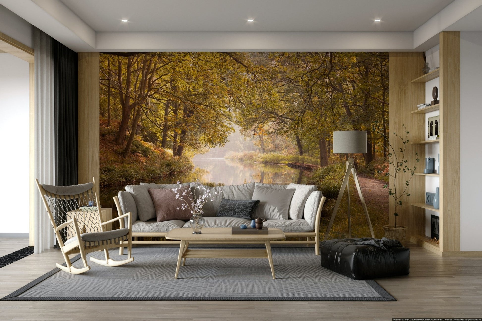 Forest path and canal wallpaper for interiors

