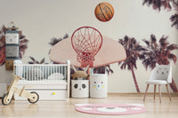 Game room mural with basketball design

