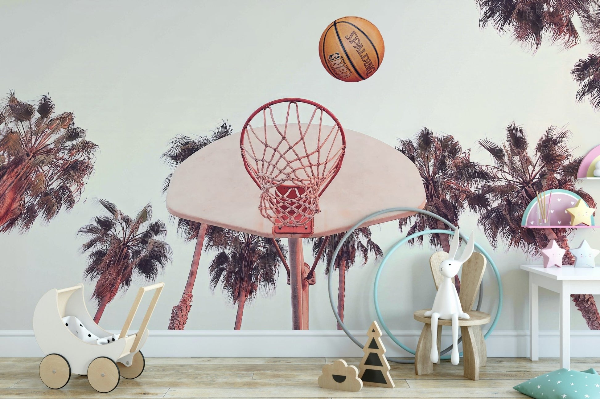 Mural wallpaper with hoop and court

