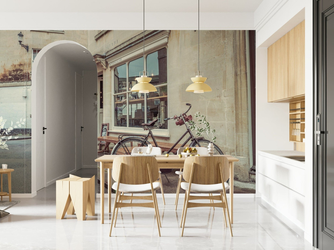 Bath's Bicycle Stroll Wall Mural in a classic living room with wooden furniture.