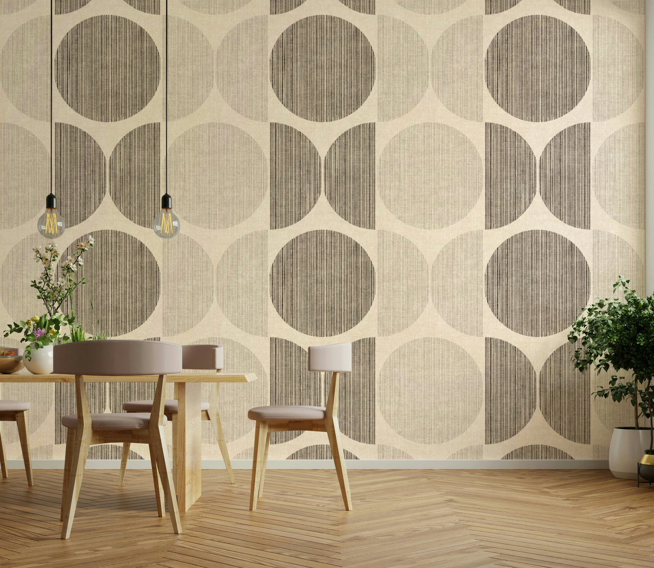 A beautiful Bauhaus circle wallpaper mural for a modern room.

