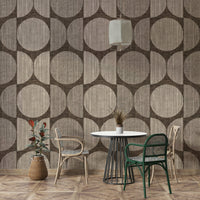 A peaceful geometric abstract mural on decorative wallpaper.

