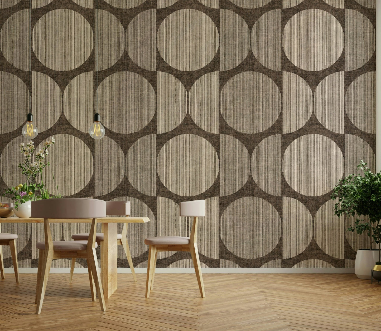A calming retro design wallpaper mural that defines a space.

