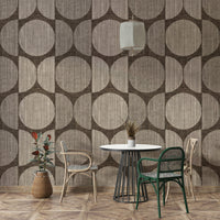 A peaceful geometric abstract mural on decorative wallpaper.

