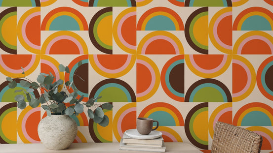 Bauhaus-inspired geometric mural with warm tones, SUSCT57